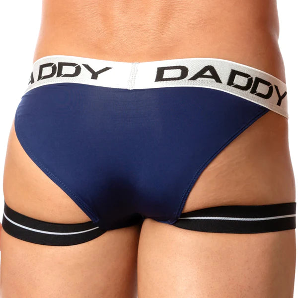 Navy blue daddy brand briefs dde030 salon jock with white and black trim shown from the back for comfort and style