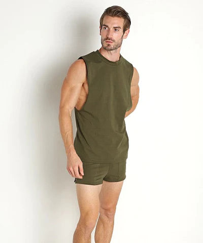 Olive green sleeveless athletic tank top from the LASC deep cut tank army collection made for active wear
