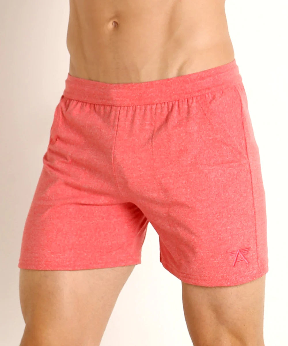Coral heathered LASC training shorts with subtle logo on lower right leg designed for ultimate gym performance