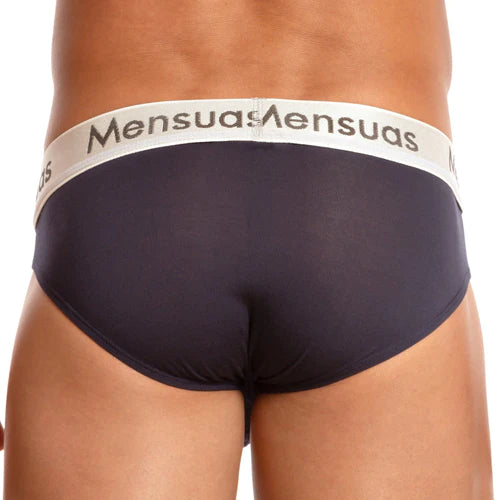 Black mensuas mnho35 point briefs with white elastic waistband featuring black brand name lettering for comfortable style