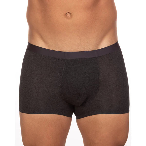 Black textured briefs with a solid dark waistband from the andrew velasco sheer trunk collection showcasing luxury and style