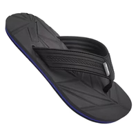 Black matrix sandal flip-flop with textured rubber sole and navy blue trim offering style and comfort