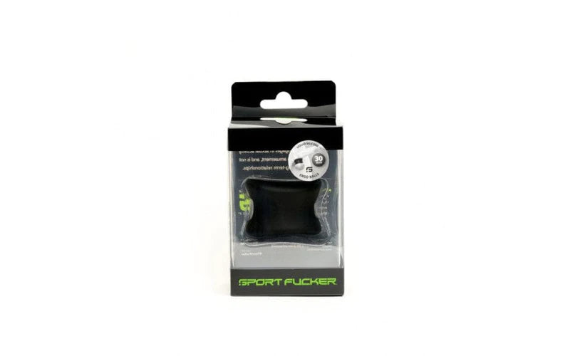 Black sport fucker wristband in clear packaging with neon green branding for performance and grip enhancement