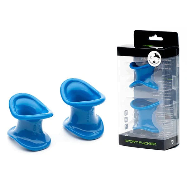 Blue silicone sport fucker ergonomic neck support devices in packaging for ball stretcher kit set of 2 sizes