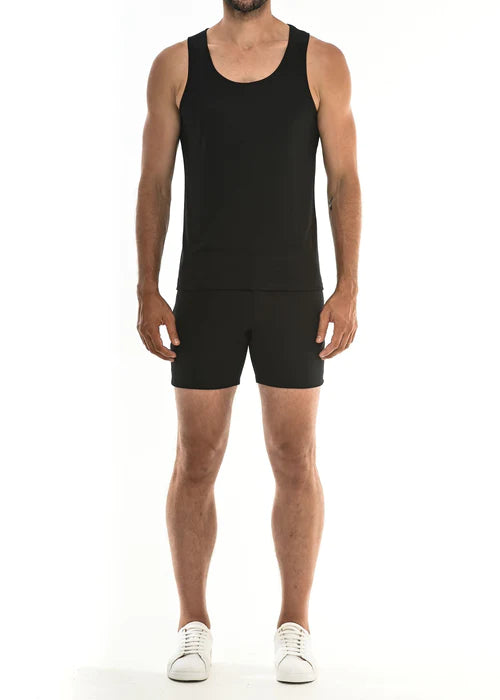 Black sleeveless st33le chevron laser cut tank top with rounded neckline and fitted silhouette for athletic use
