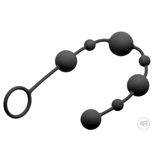 Matte black silicone string of graduated spheres attached to a circular loop.