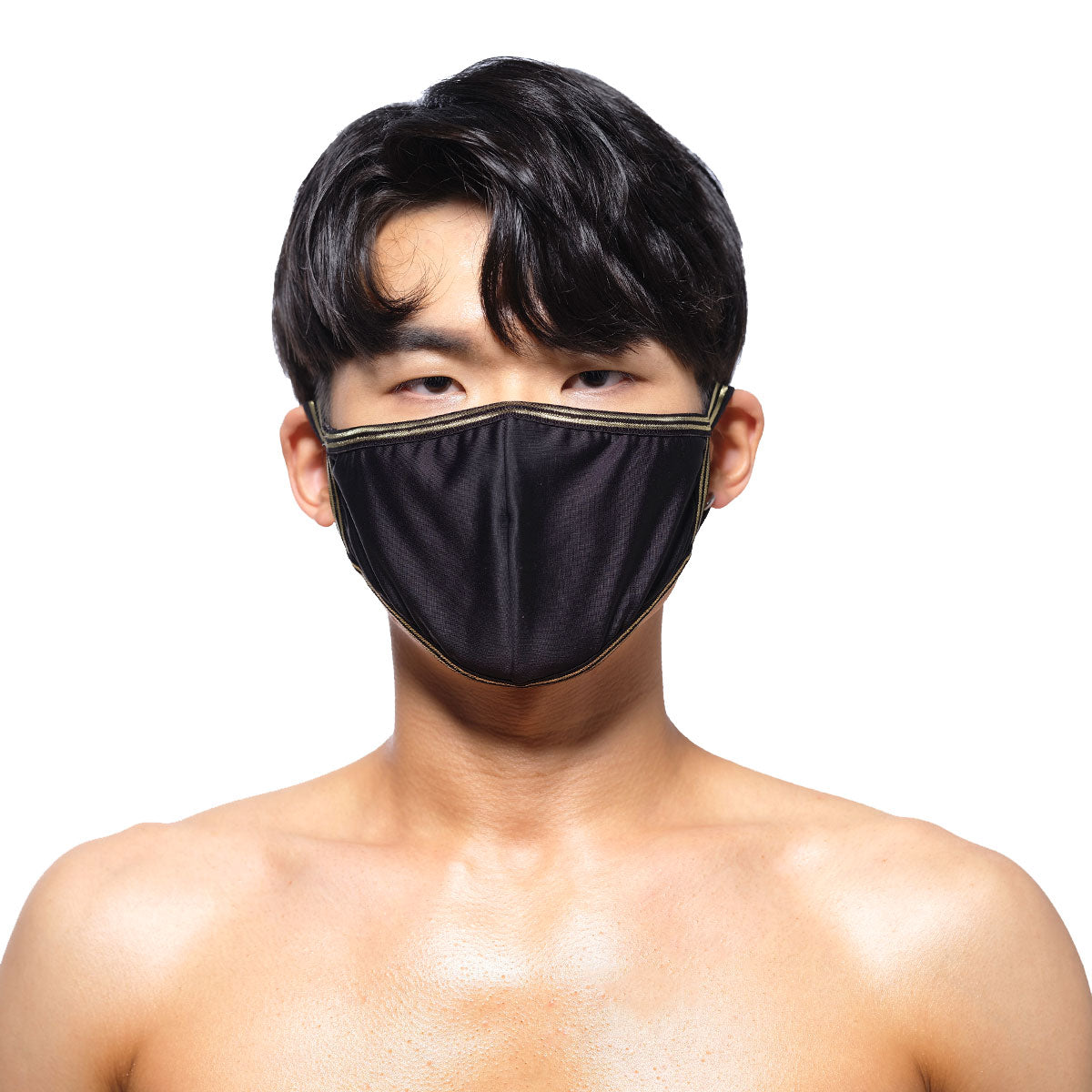 MetroMaleWear face mask black with gold trim made of fabric for stylish and comfortable face protection