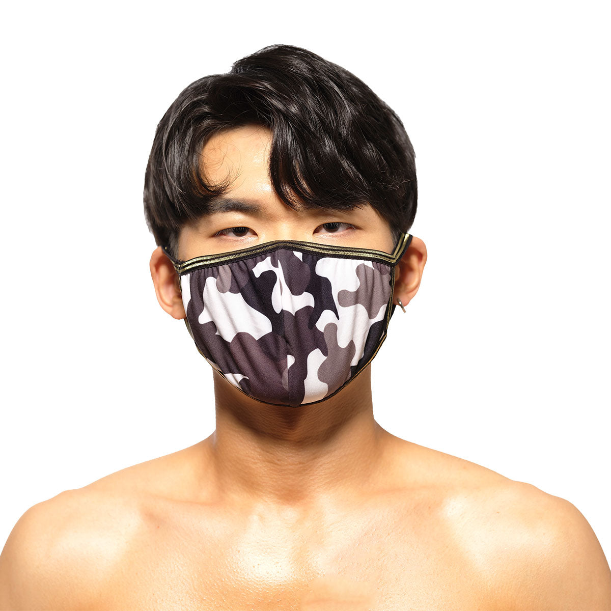 MetroMaleWear face mask camo 0111-67 black and white camouflage with gold-trimmed edges for stylish protection