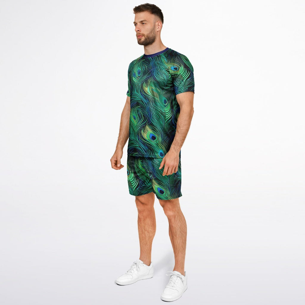 Maris Equi Peacock Feather Print Shorts And Top Set For Men