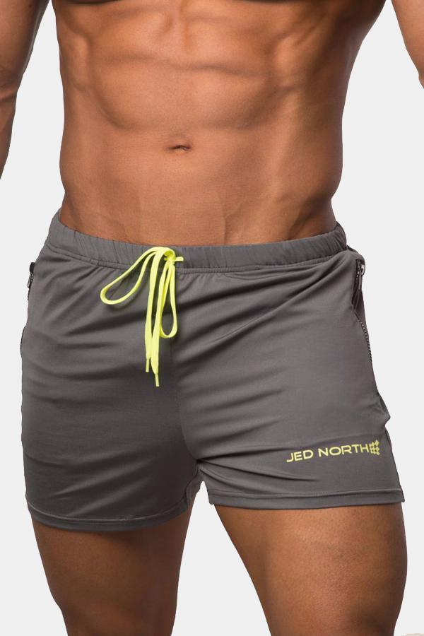 Jed North Men's Agile Bodybuilding 4'' Shorts w Zipper Pockets - Gray