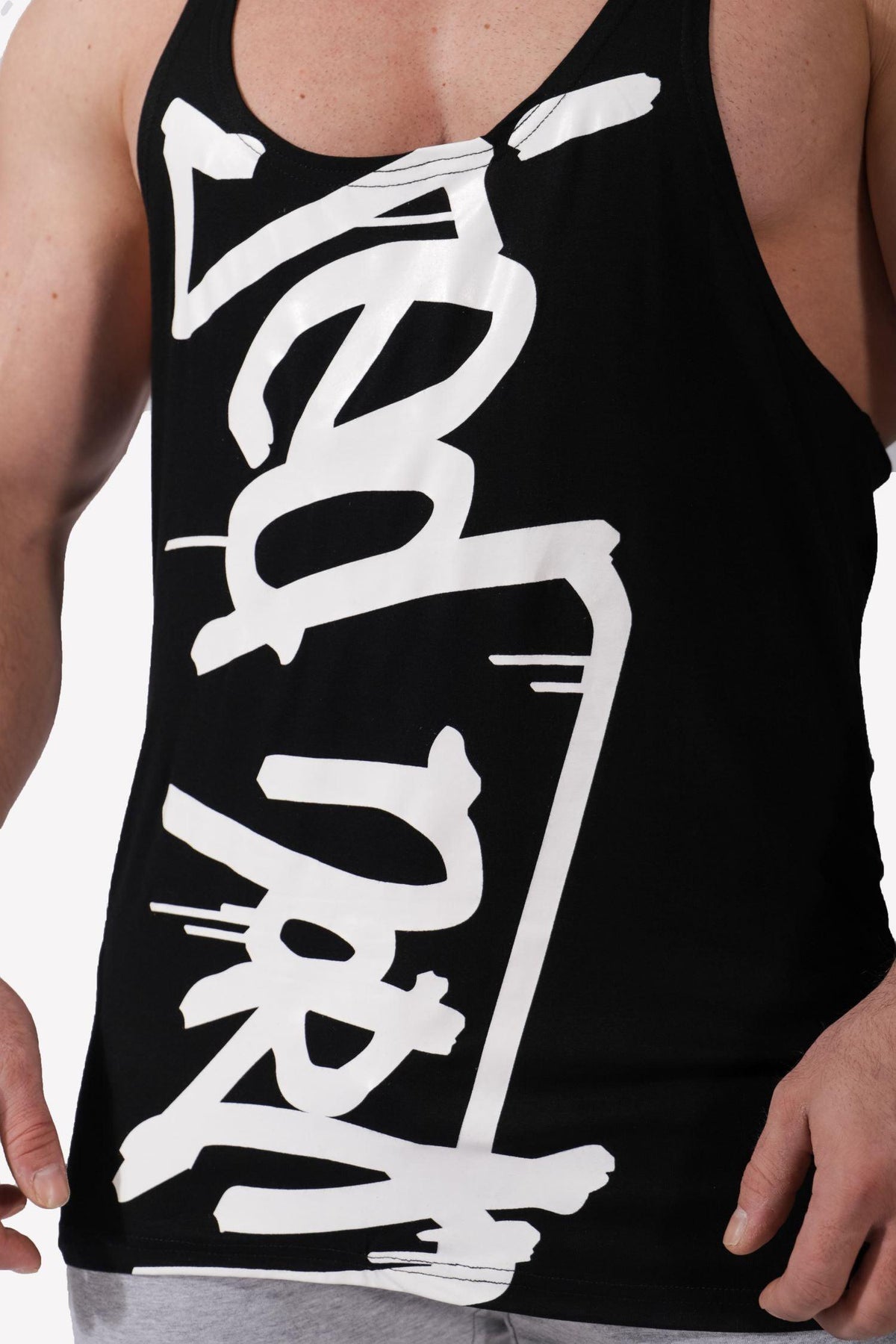 Jed North Classic Bodybuilding Racerback Stringer - Negro con logotipo