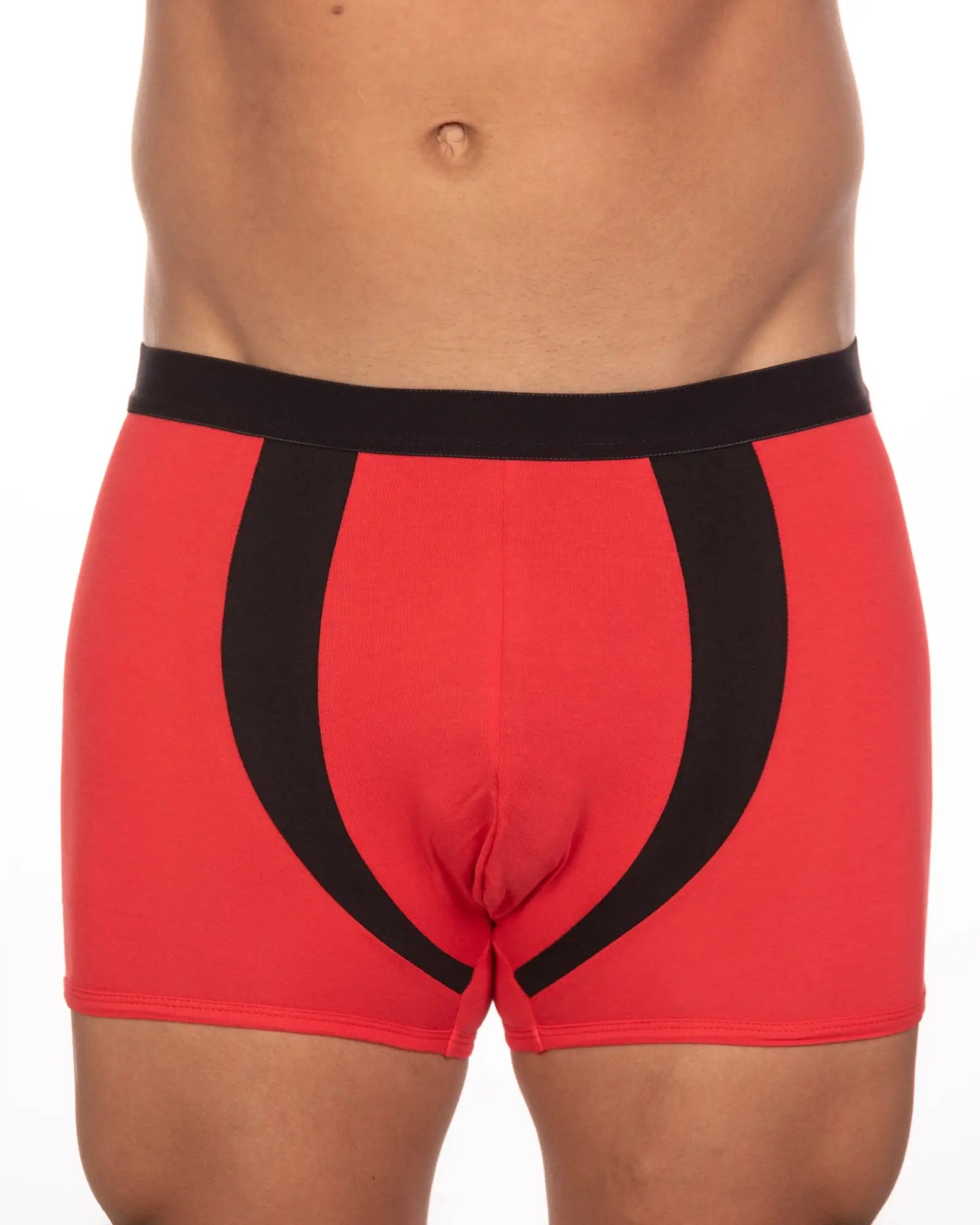 Red boxer briefs from 10-pack undergear basix alex two-tone trunk with black curved stripes and solid waistband