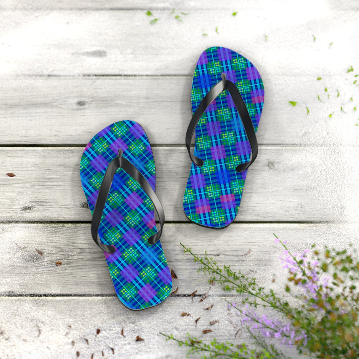 Maris Equi Men's Blue Tartan Flip-Flops