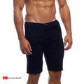 Black 16 inch cut-off athletic shorts with drawstring waistband made from soft fabric for comfortable wear