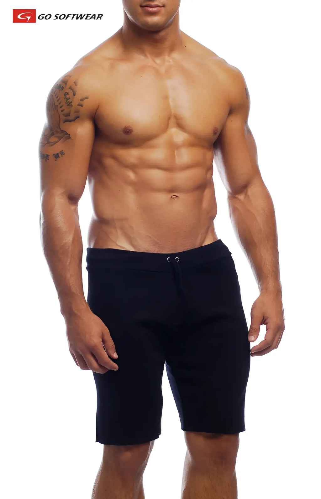 Black 16 cut off athletic shorts with drawstring waistband and side pockets designed for active wear
