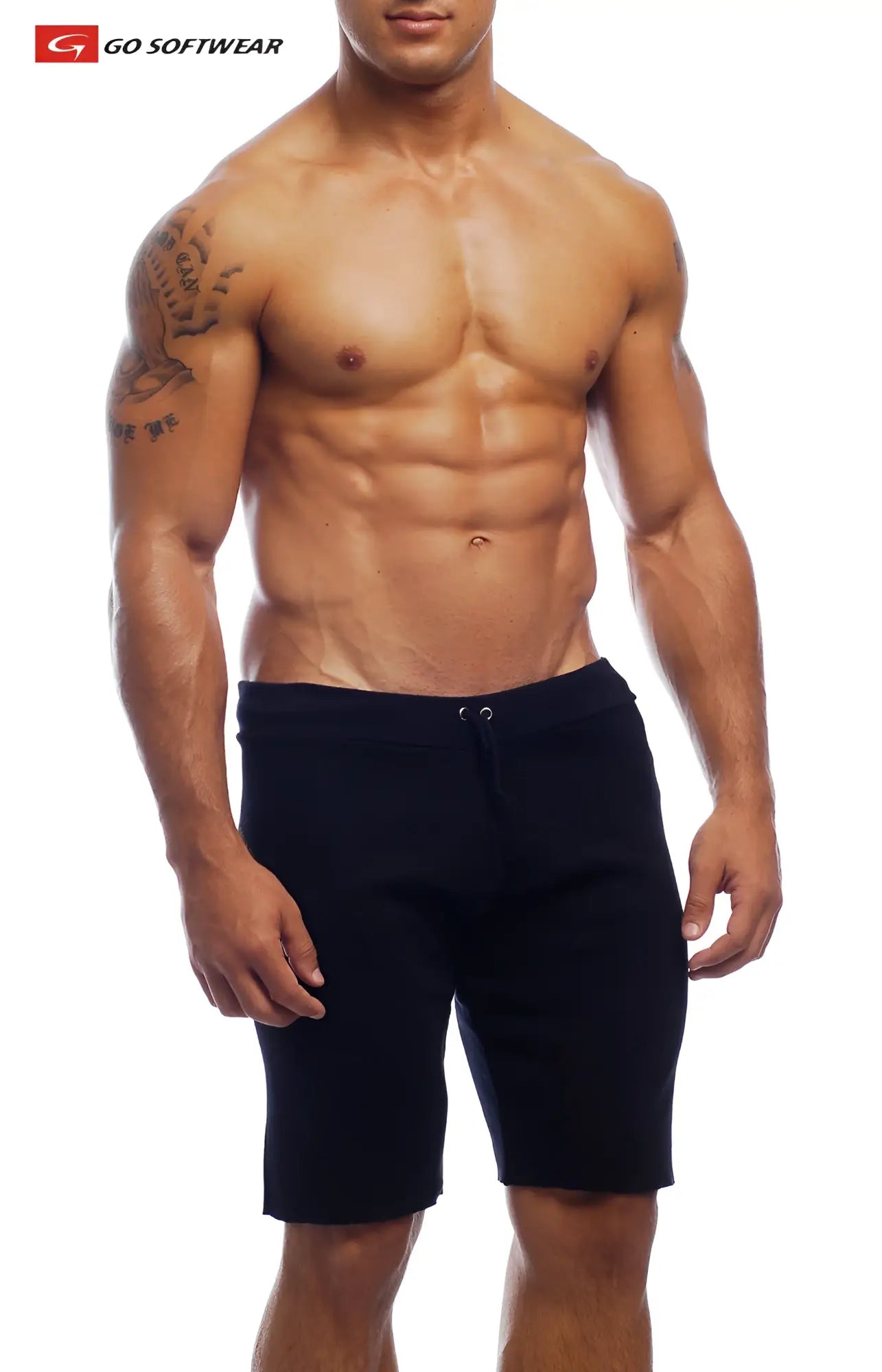 Black 16 cut off athletic shorts with drawstring waistband and side pockets designed for active wear