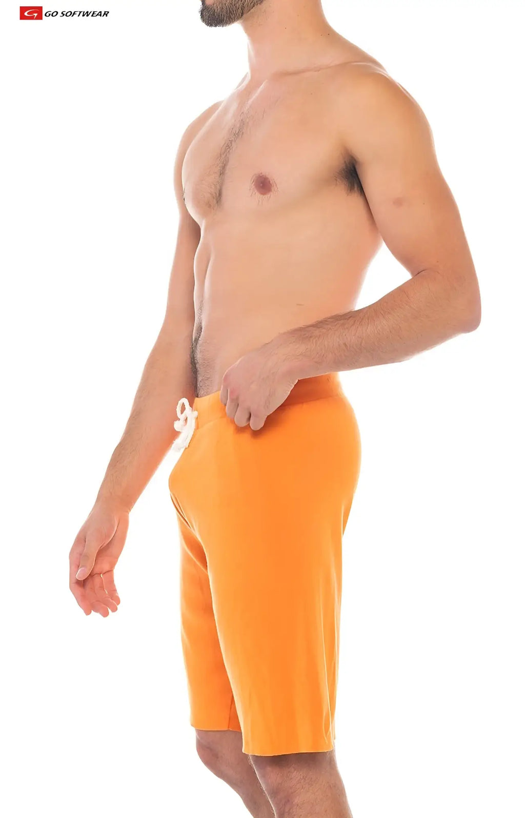 Orange cotton 16 cut-off shorts with white drawstring perfect for casual summer wear
