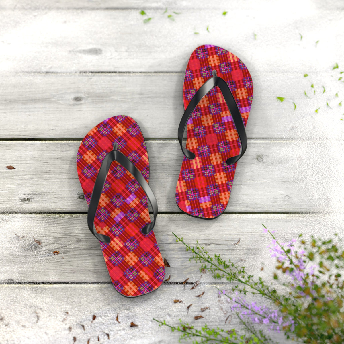 Maris Equi Men's Red Tartan Flip-Flops