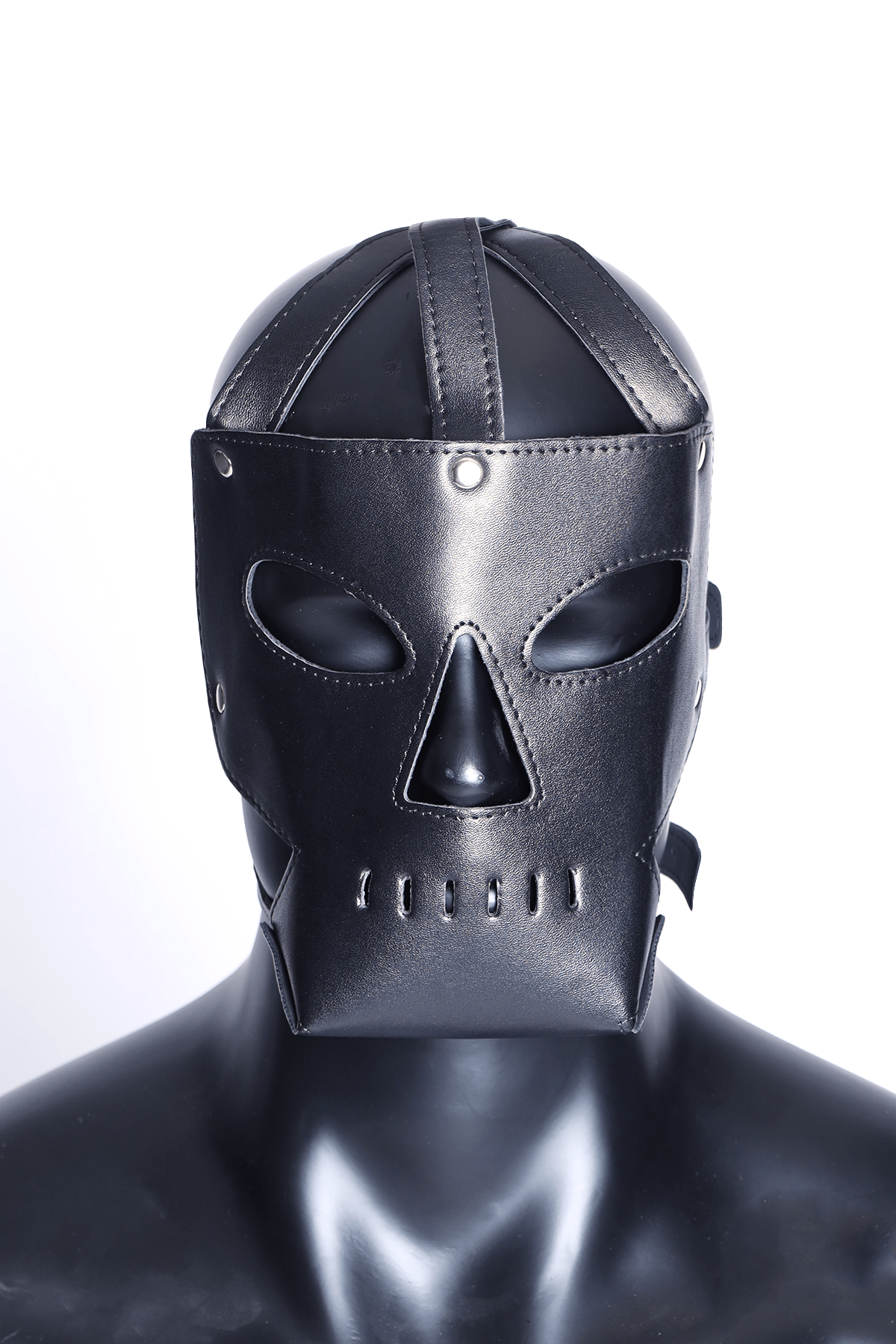 Kinky-Leder-Gesichtsmaske mit Aussparungen für Augen und Nase und atmungsaktivem Mundkäfig