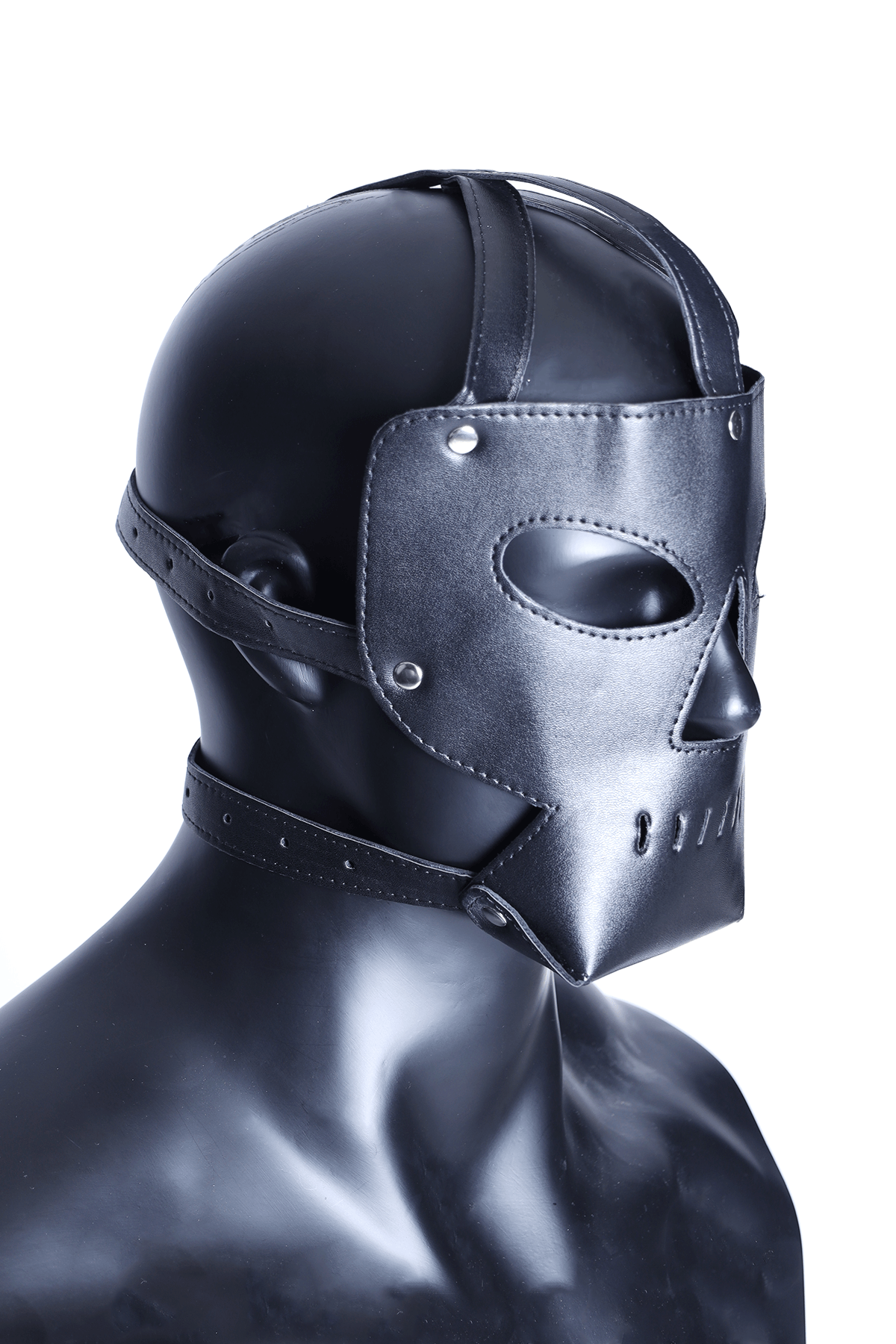 Kinky-Leder-Gesichtsmaske mit Aussparungen für Augen und Nase und atmungsaktivem Mundkäfig