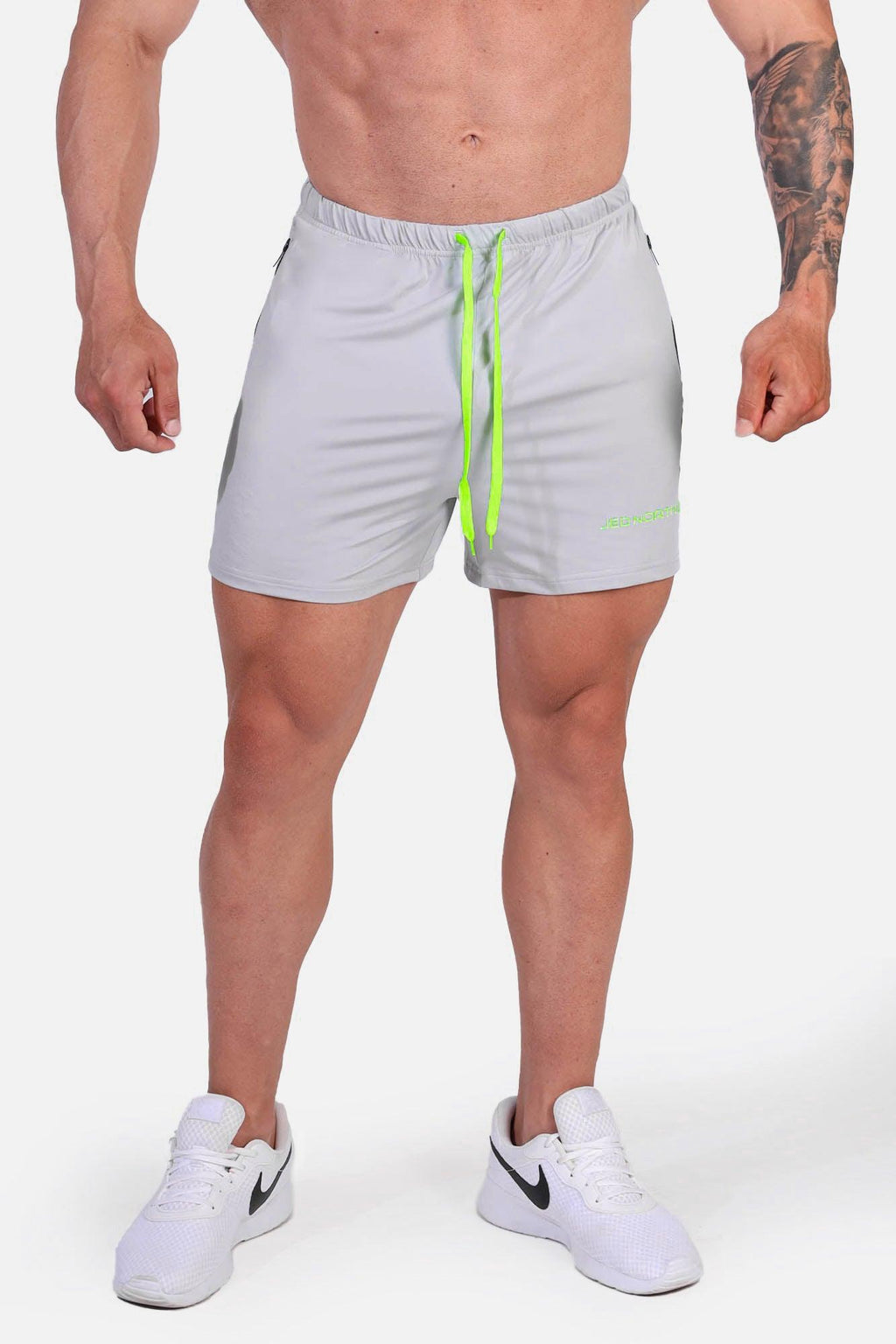 Jed North Men's Agile Bodybuilding 4'' Shorts w Zipper Pockets - Platinum Gray