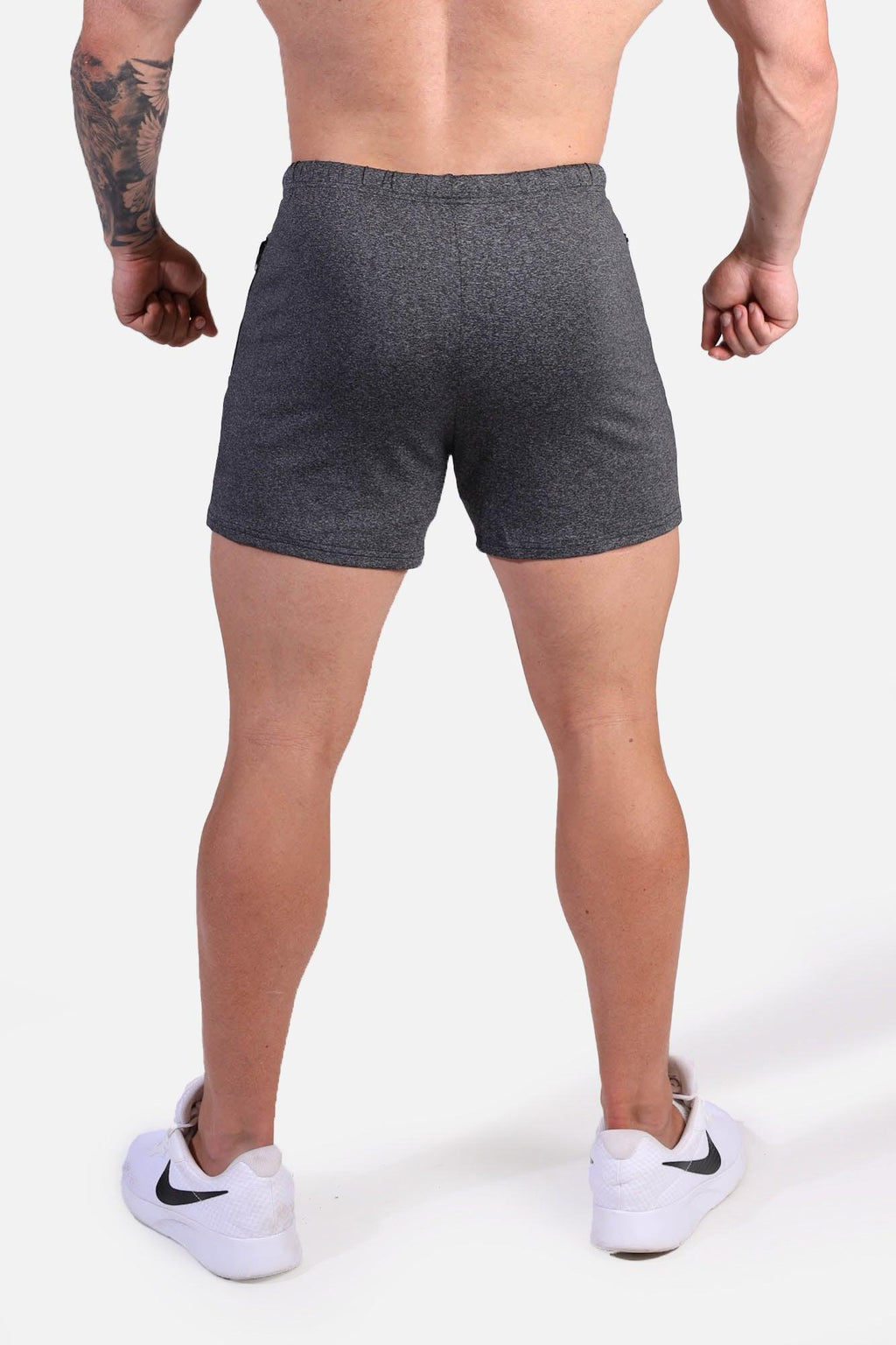 Jed North Men's Agile Bodybuilding 4'' Shorts w Zipper Pockets - Dark Gray Heather