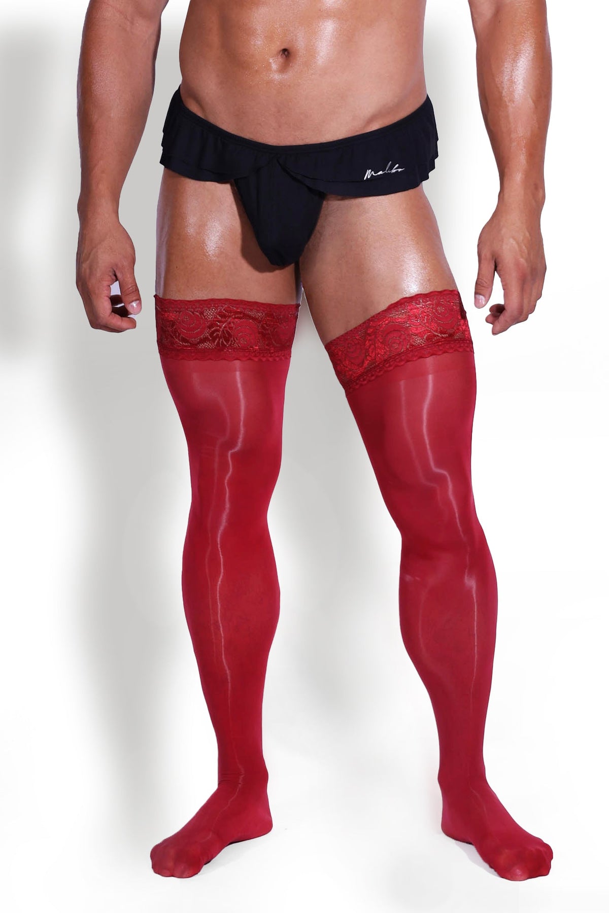 JJ Malibu Men's Allure Lace-Top Stockings - Crimson