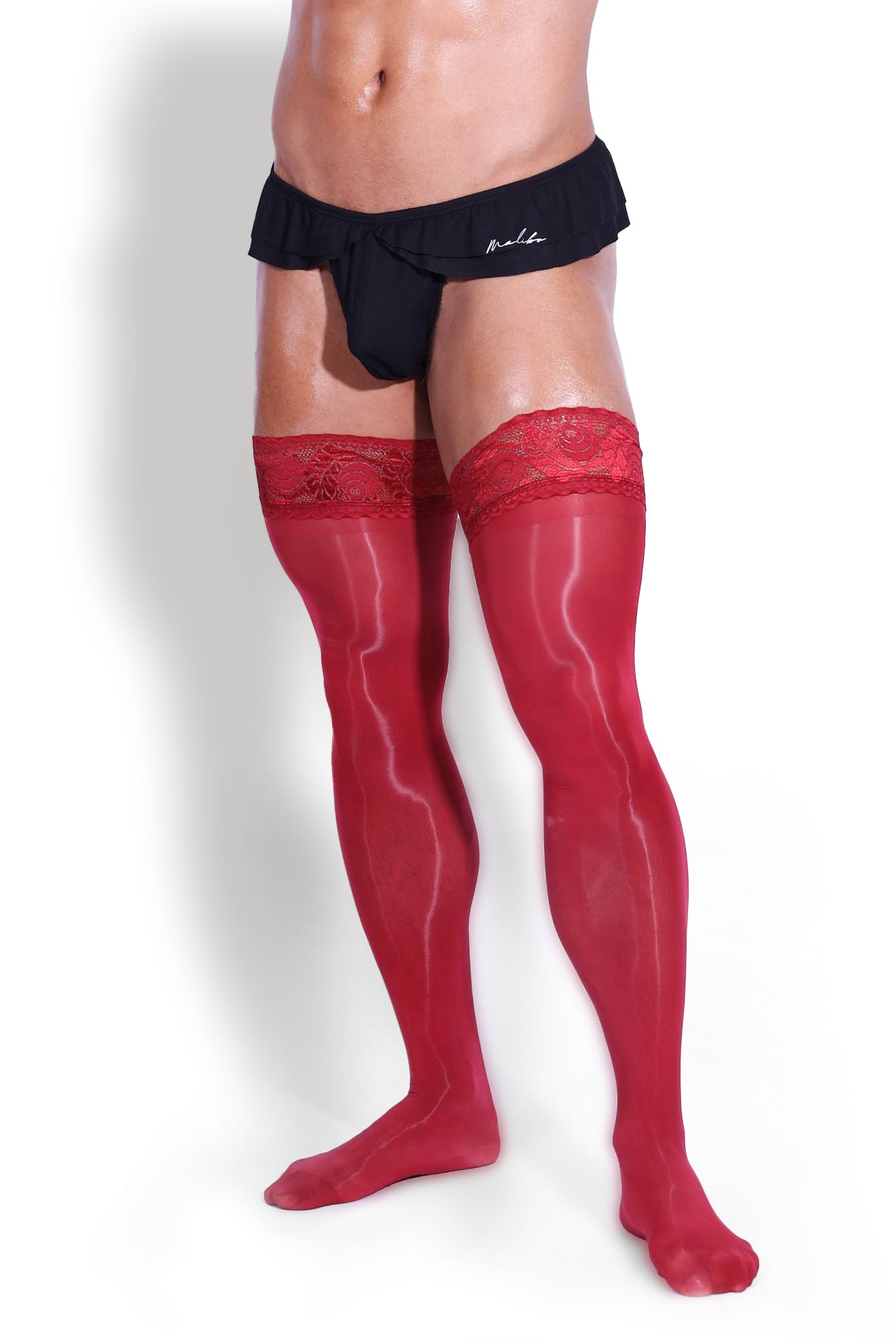 Allure Lace-Top Stockings - Crimson