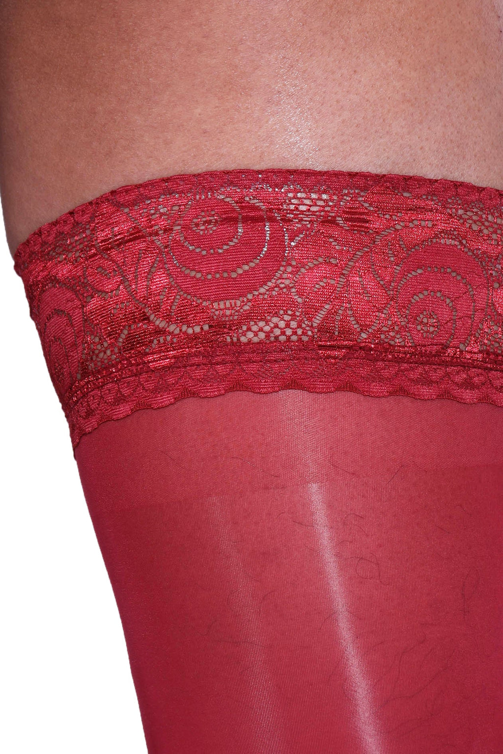 JJ Malibu Men's Allure Lace-Top Stockings - Crimson