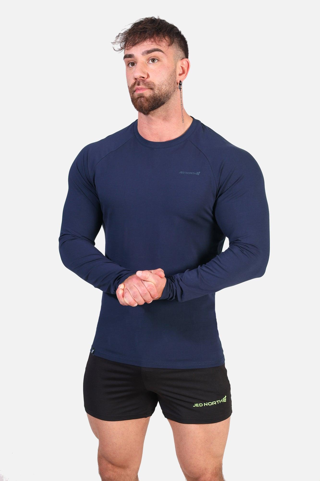 Jed North Titan Muscle-Fit Langarm-T-Shirt - Marineblau