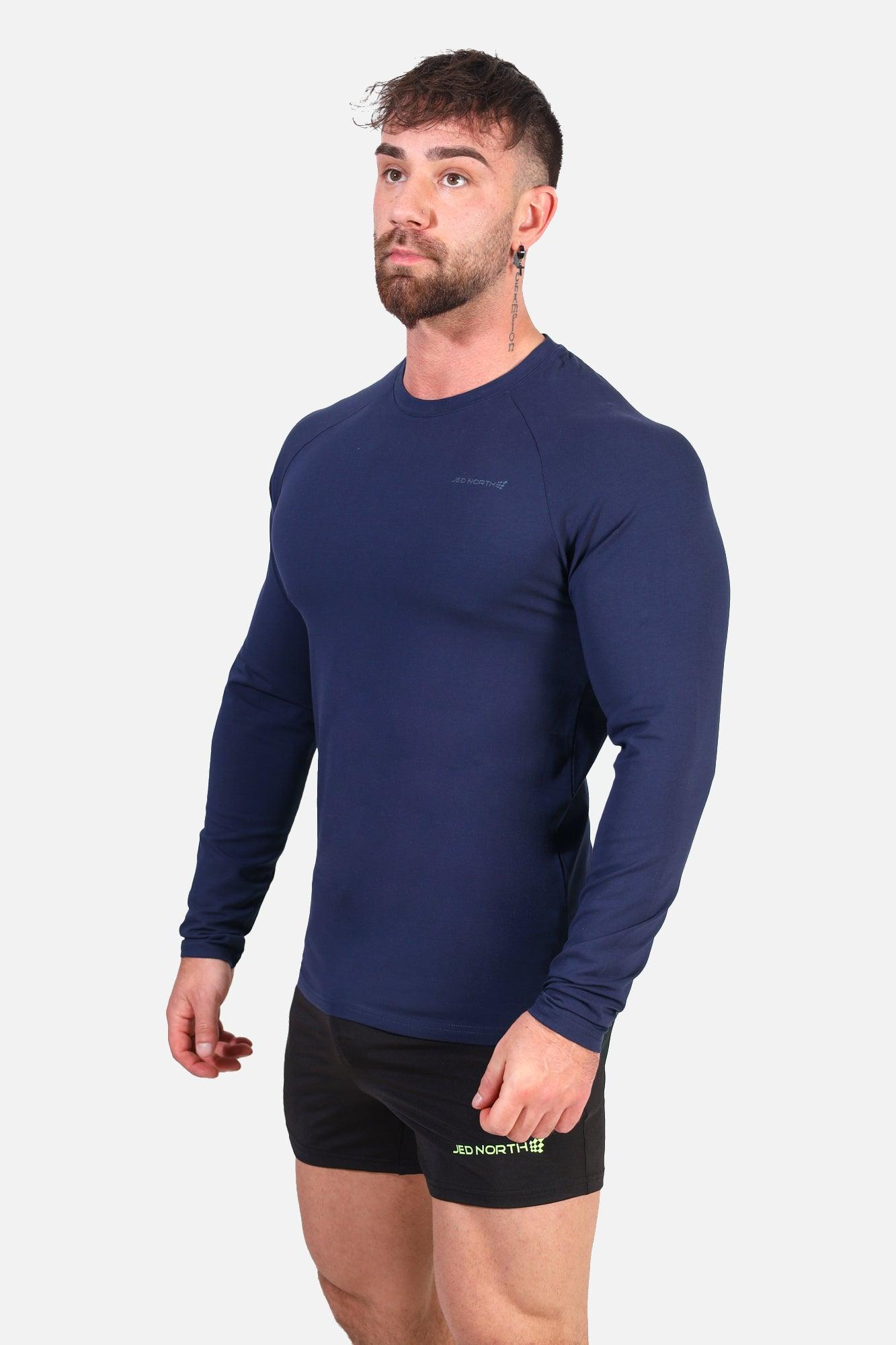 Jed North Titan Muscle-Fit Langarm-T-Shirt - Marineblau
