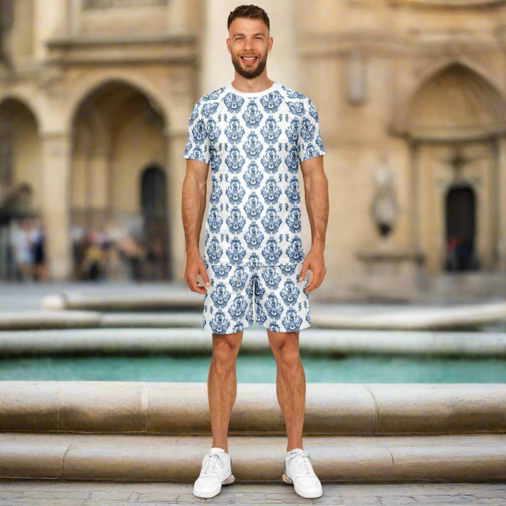 Maris Equi Blue Baroque Men's Sport Shorts and Top Set