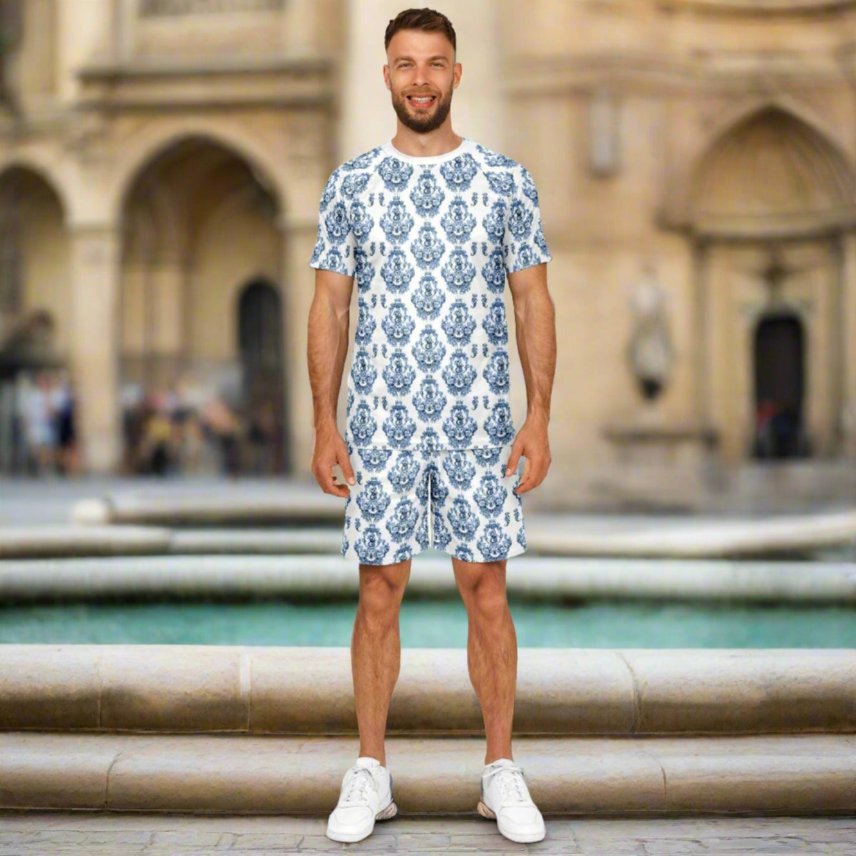 Maris Equi Blue Baroque Men's Sport Shorts and Top Set