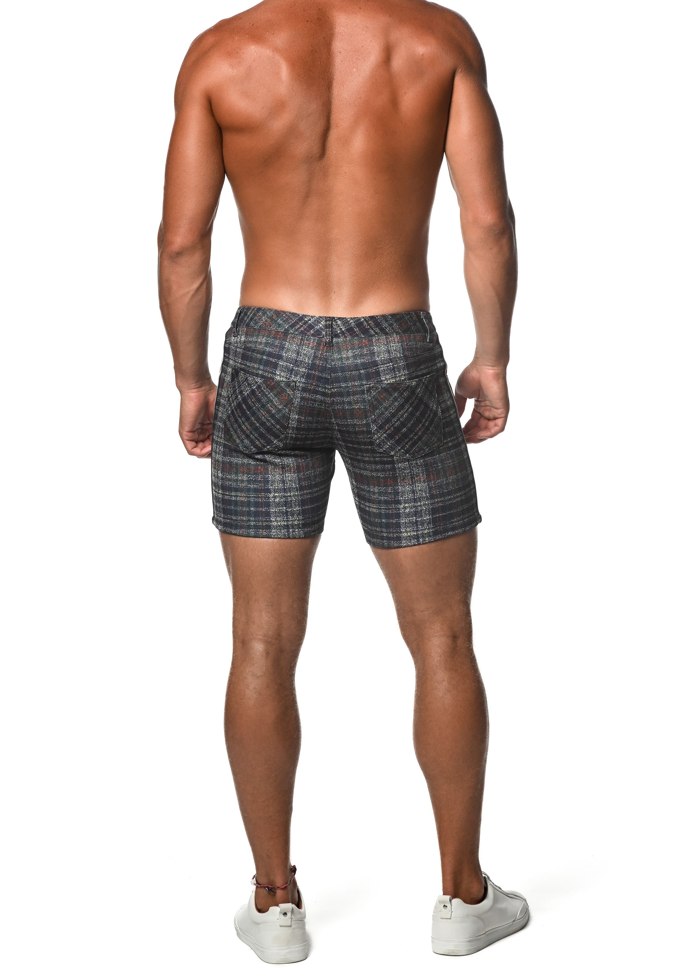 PLAID STRETCH KNIT SHORT W/ SIDE TAPE