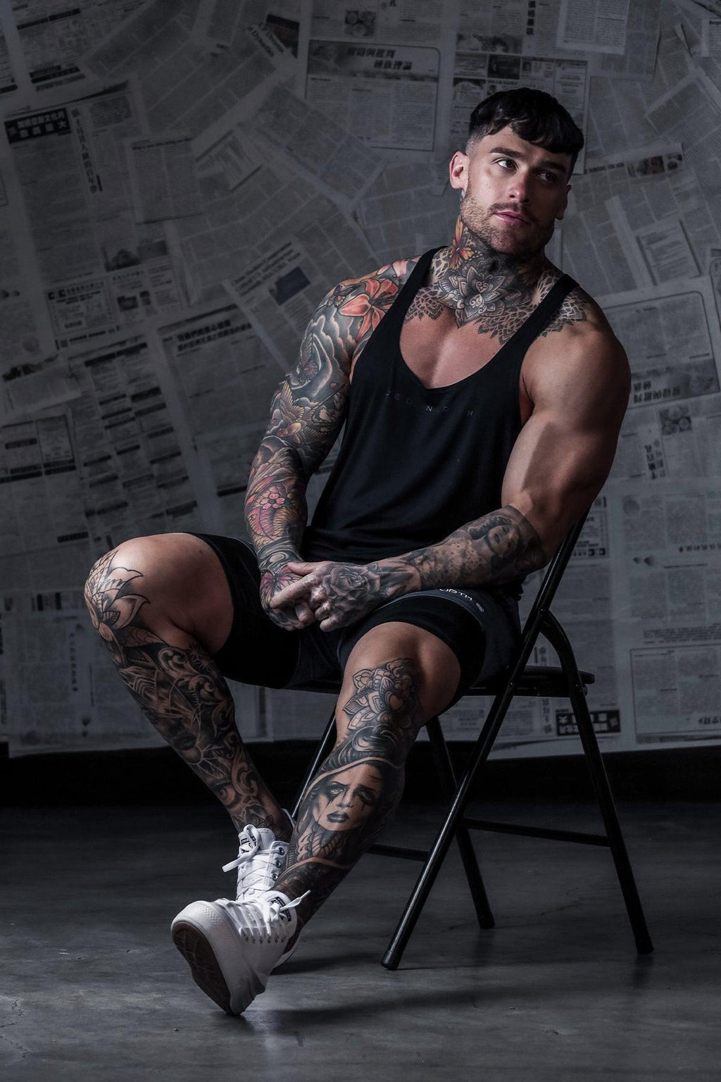 Jed North Klassischer Bodybuilding-Racerback-Stringer – Premium Schwarz