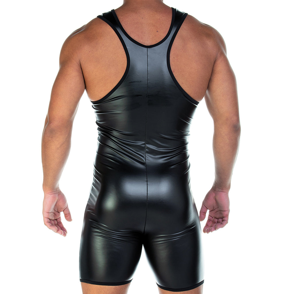 2 FETICHE BLACK SINGLET - Sexy bodysuit made of leather-like fabric