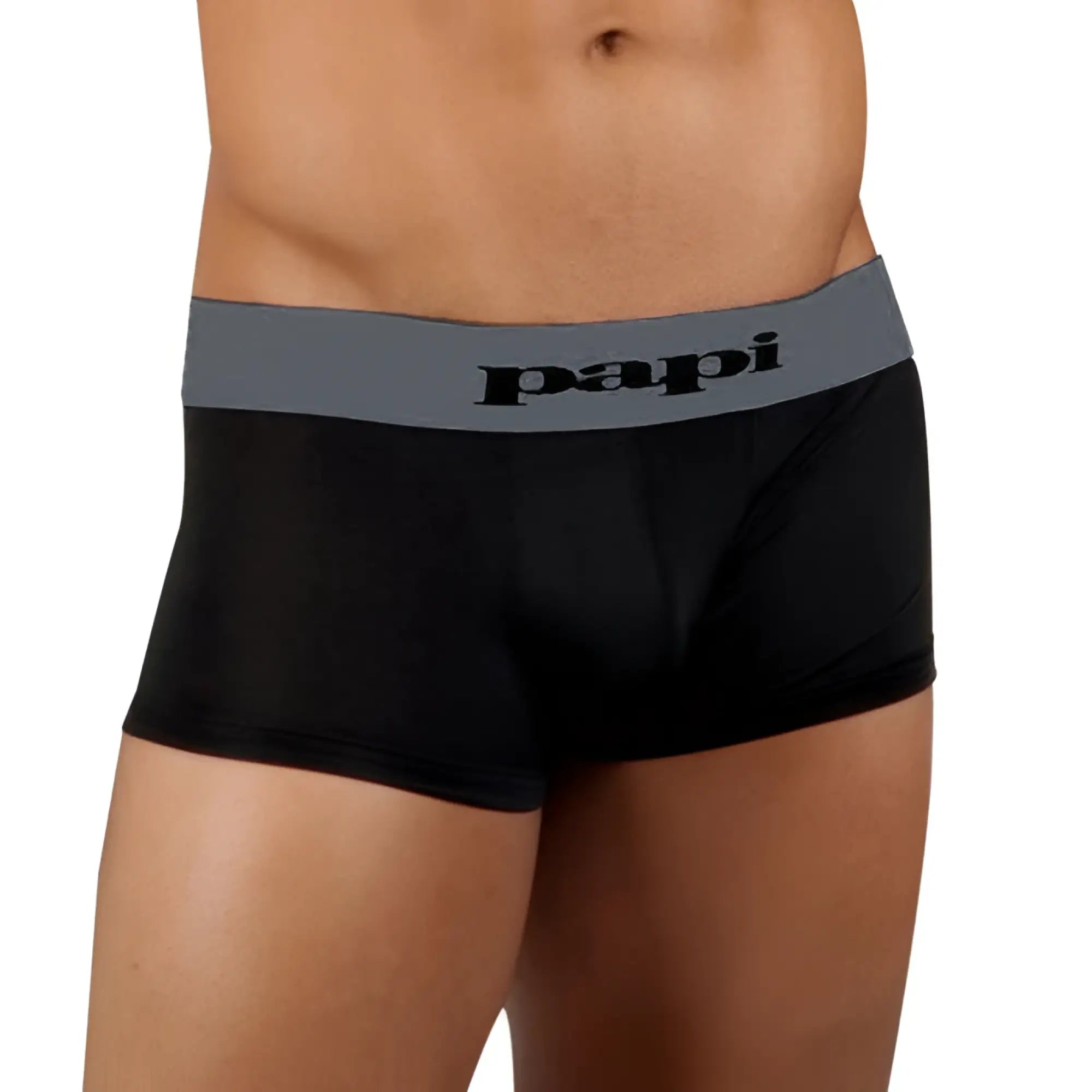 Black papi microfiber boxer briefs with gray waistband and black papi logo in a 2 pack size xl