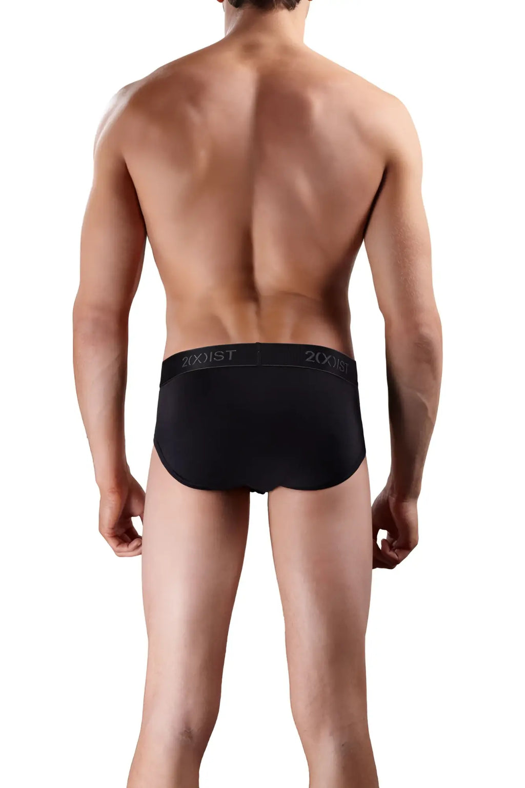 Black 2xist cotton contour pouch briefs with snug fit and elastic waistband featuring 2xu logo in white lettering