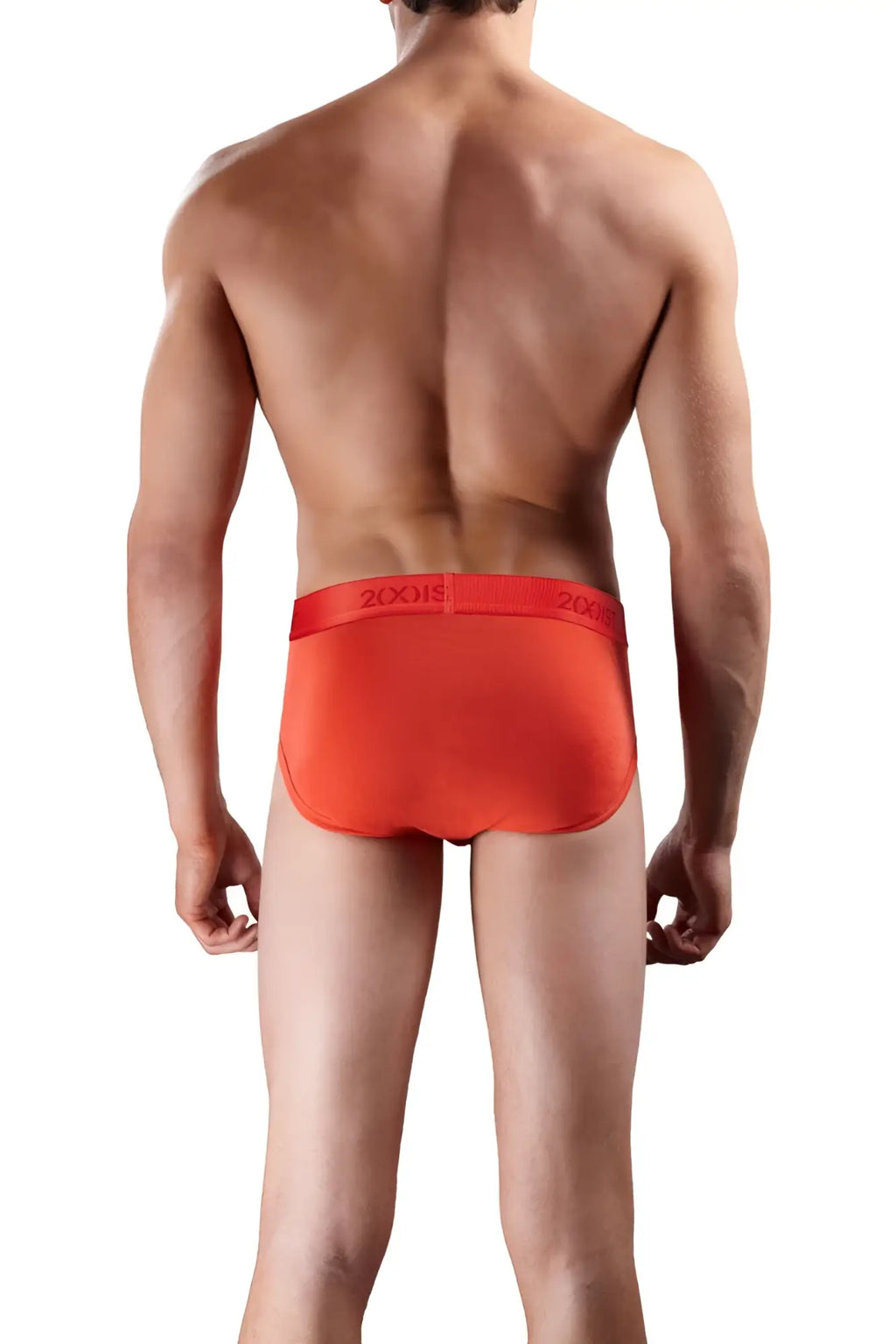 Bright orange 2xist cotton contour pouch briefs with red 20xx logo elastic waistband size S in 3 pack set