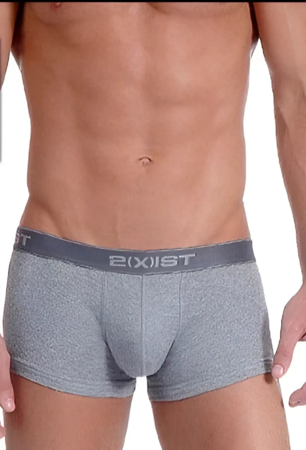 Gray heathered cotton 2xist essential no show trunk briefs with a dark gray waistband branded exist in size m