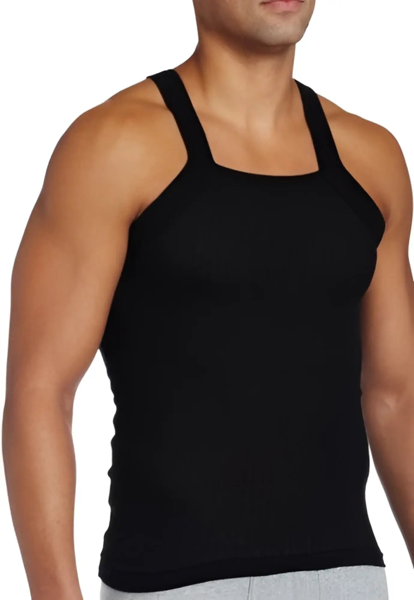 Black 2xist essential square cut tank top t shirt in size large with wide straps and form fitting design