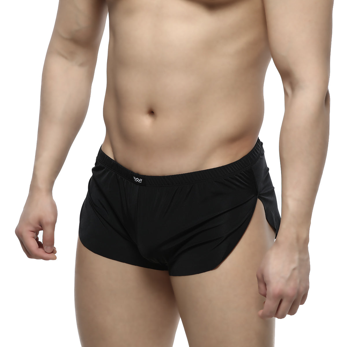 Black athletic briefs with side slit and elastic waistband from metromalewear naked split boxer 2008-30 collection