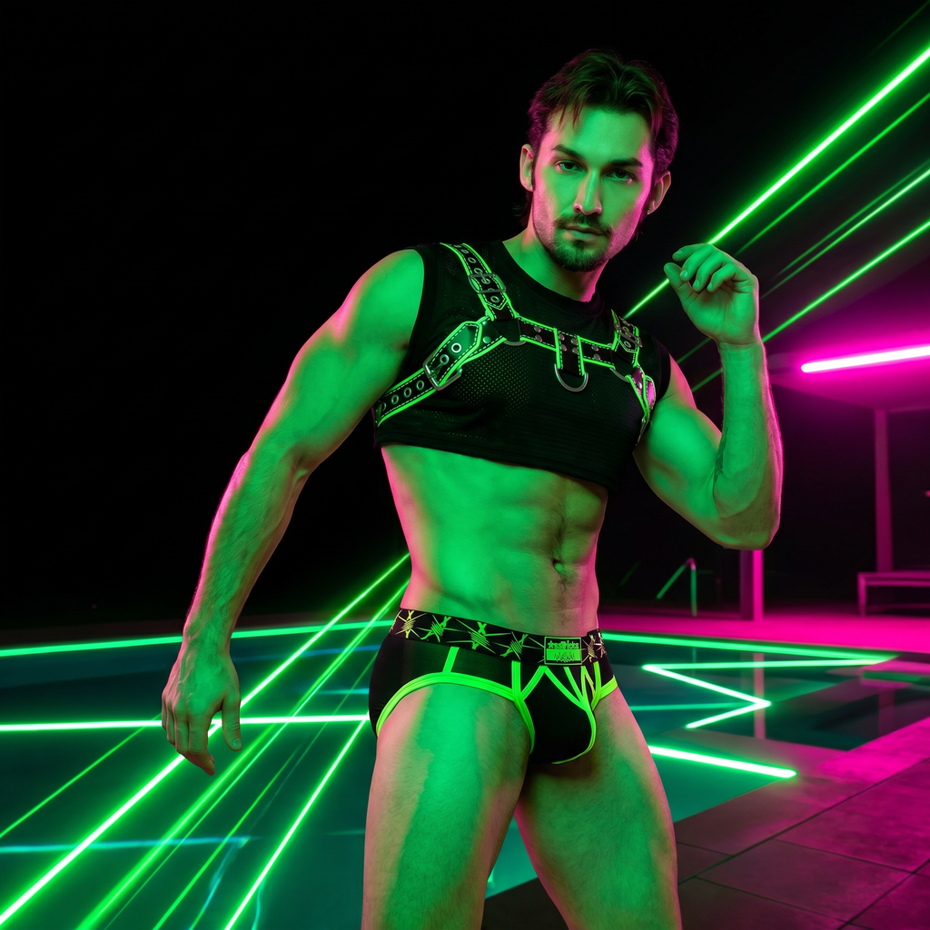 Wide neon banner image for *ssTricks Apparel collection — electric green and hot pink circuit-party aesthetic