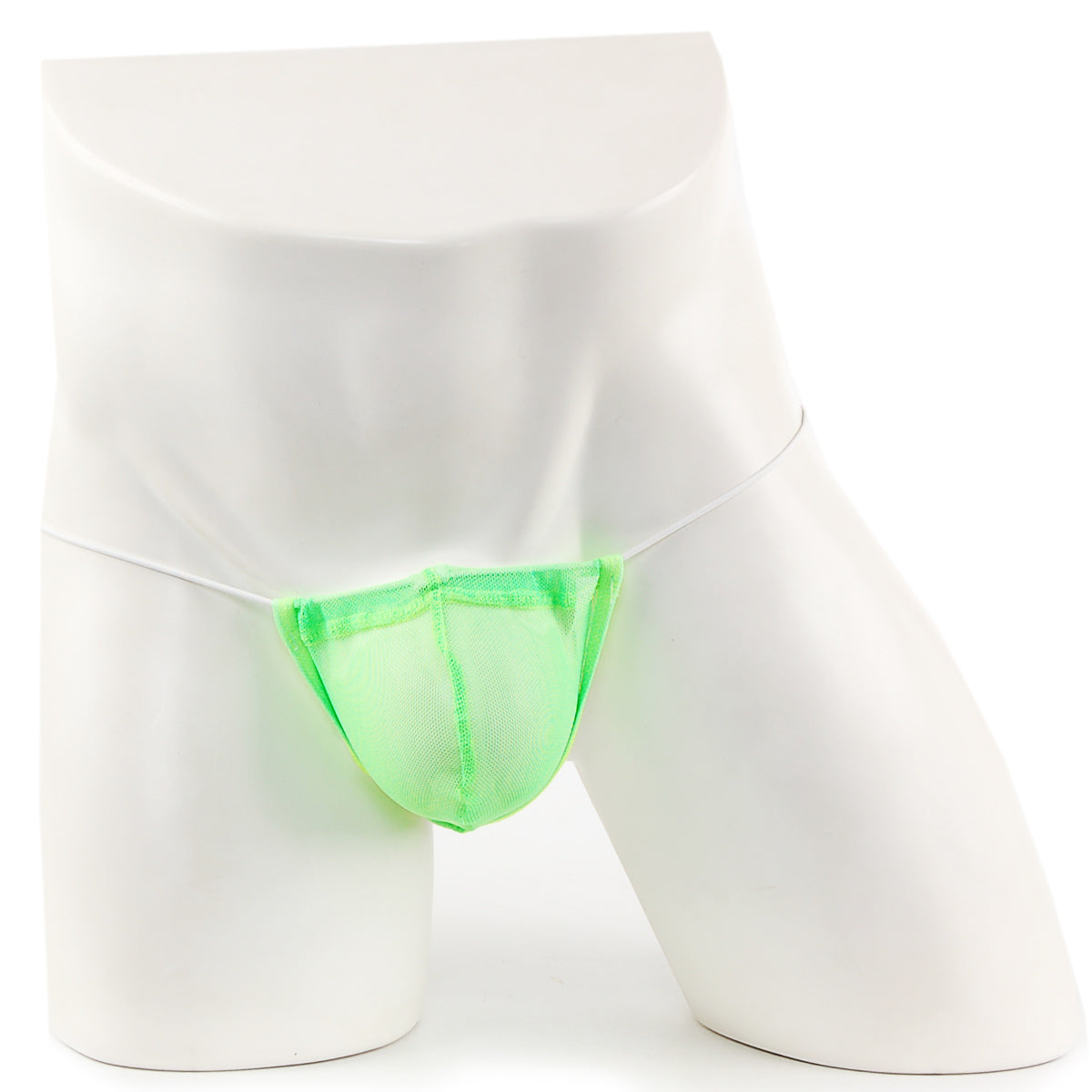 Bright neon green microfiber mesh briefs displayed on a white mannequin from MetroMaleWear G Lime 2015-40 collection