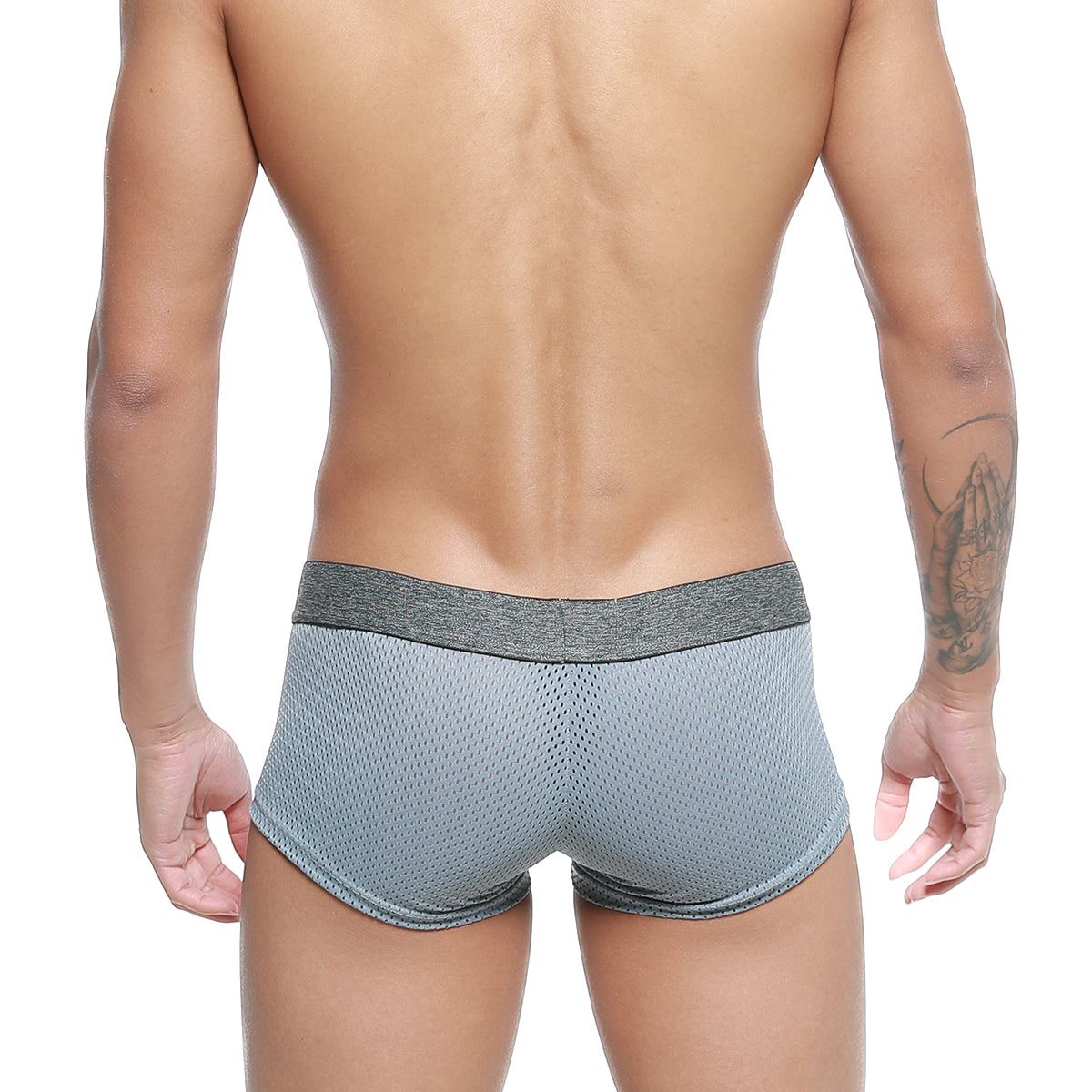 MetroMaleWear gray mesh trunk 2026-35 featuring breathable mesh fabric and a textured waistband for comfort
