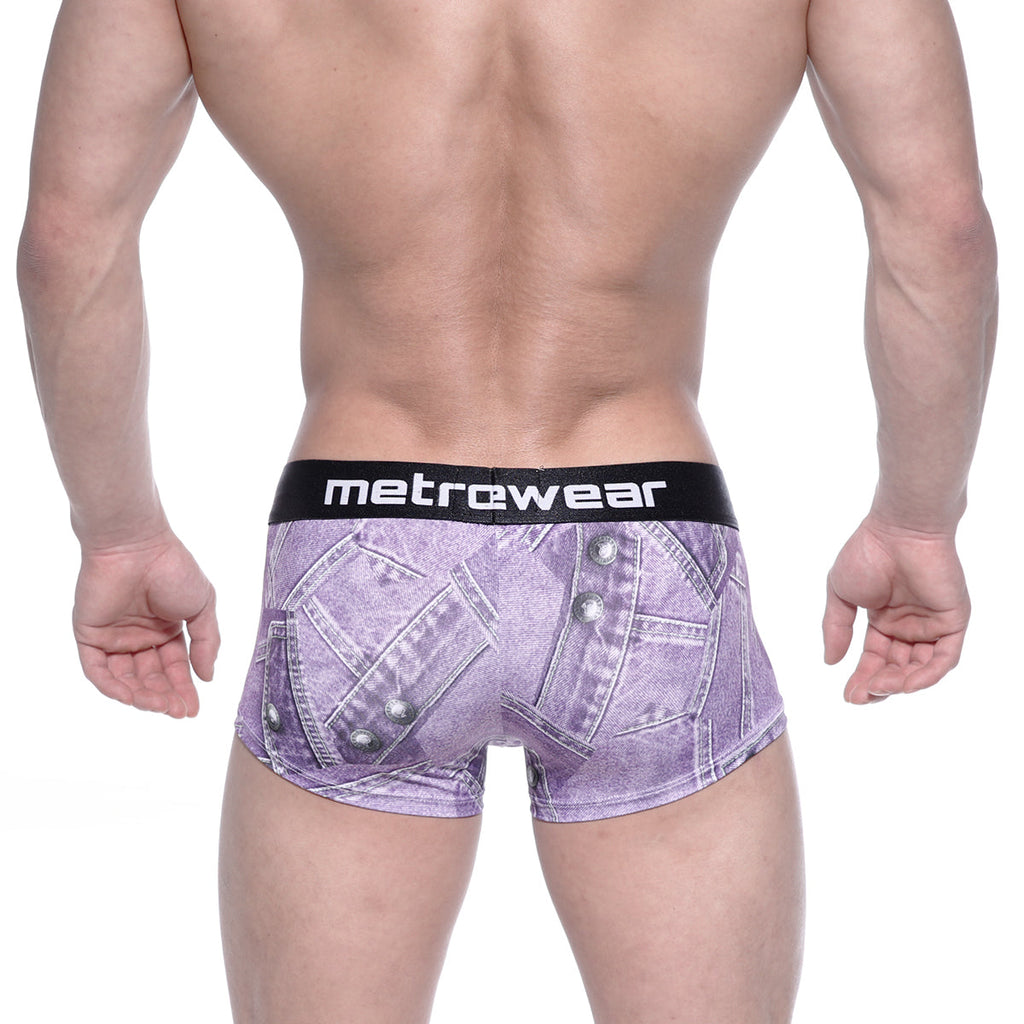 Purple denim-patterned boxer briefs with a black metrewear waistband metro malewear asian short boxer denim purple 2026-48