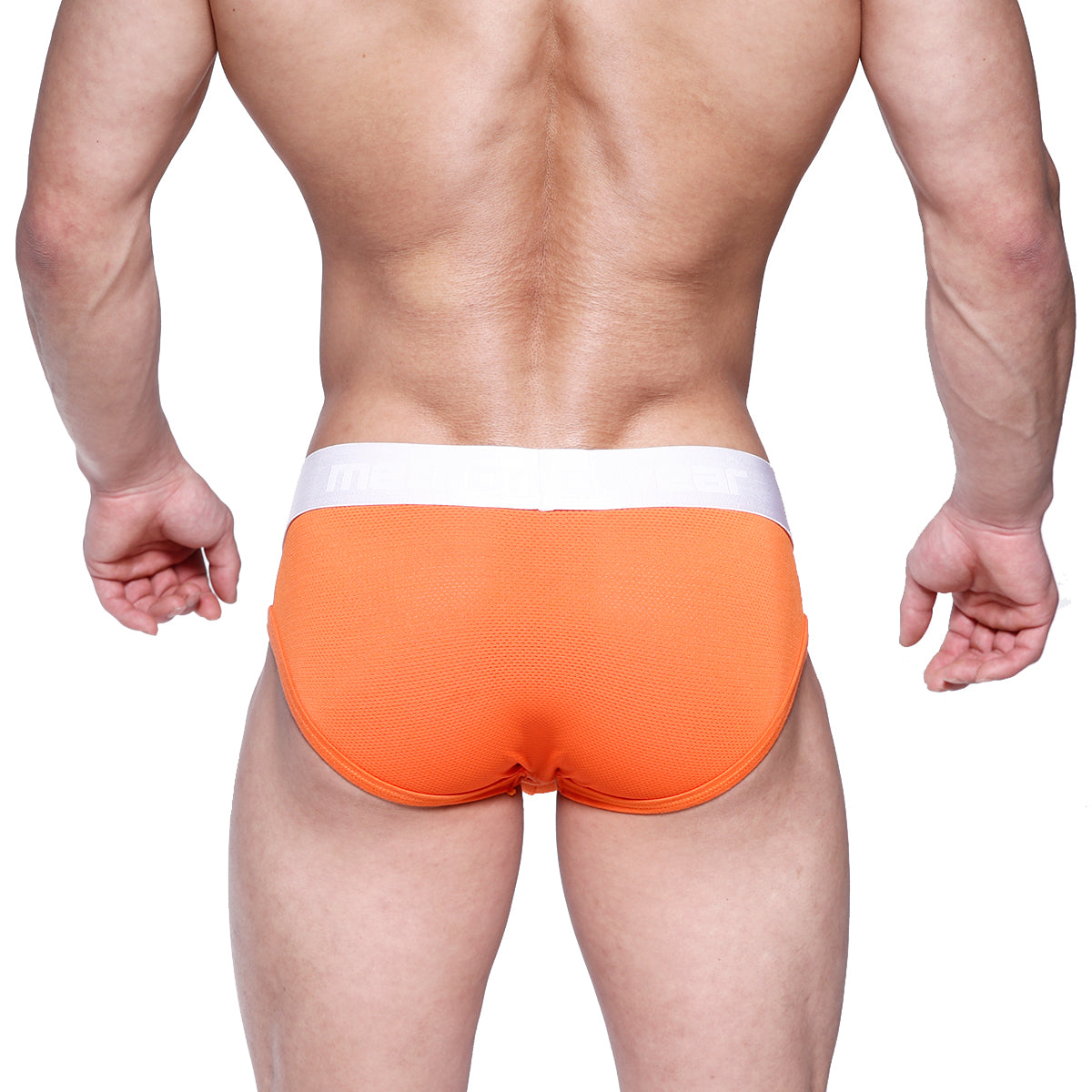 Bright orange mesh briefs with white waistband metro male wear max mesh hip brief in orange 2103-24