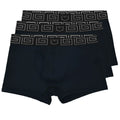 Black sheath 2.1 bamboo men’s dual pouch trunks with gray geometric waistband in a 3 pack