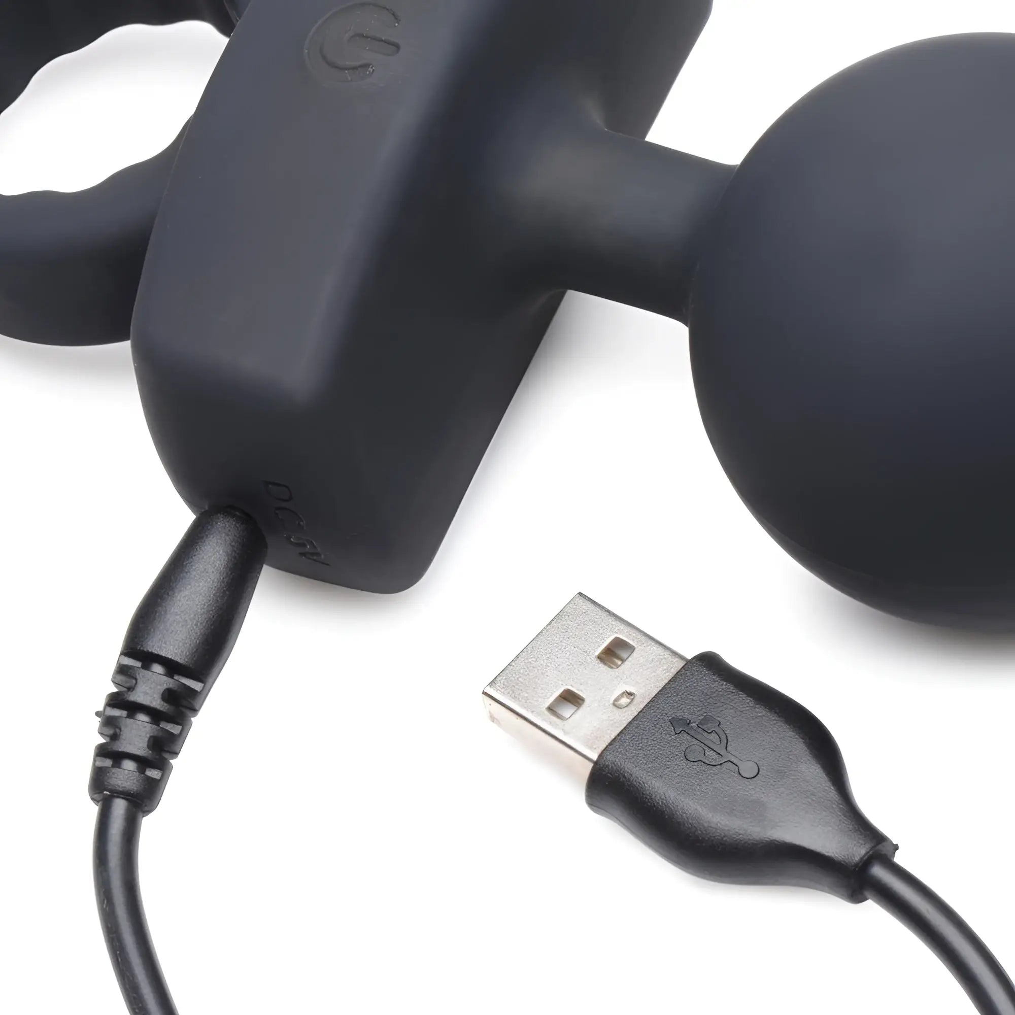 Black silicone dual-headed 21x dark rattler vibrating anal beads with usb charging cable and remote control