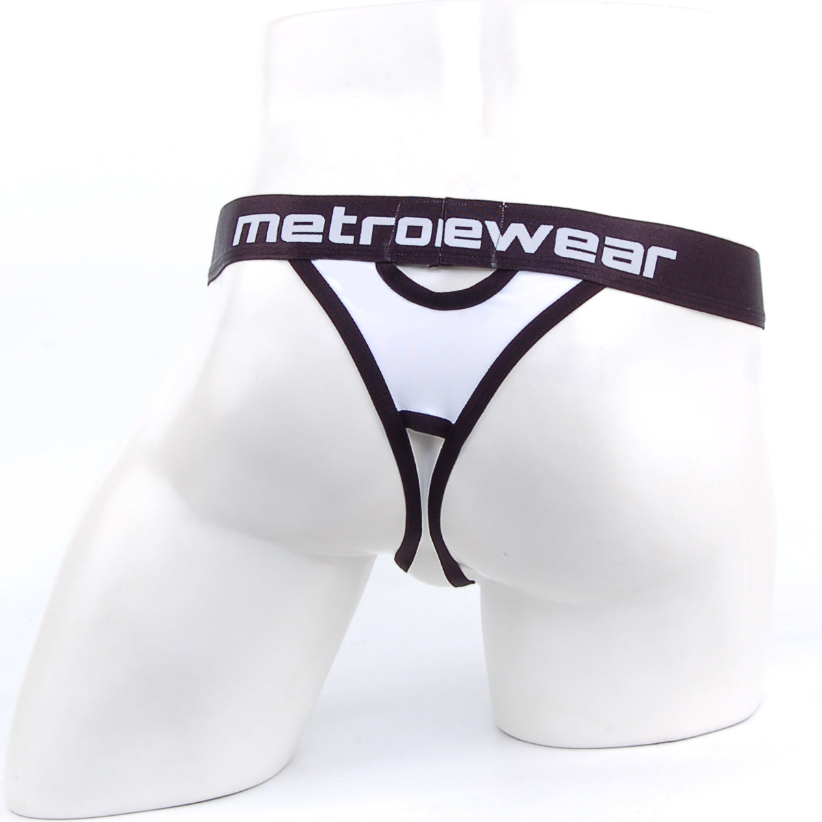White and black metrowear peek-a-boo thong 2232-00 featuring bold contrasting design and metrowear style